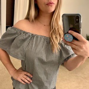 NWOT Topshop plaid off shoulder top